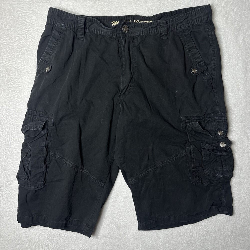 M Society Men's Black Cargo Shorts Size 36x13 Multi-Pocket Utility Y2K Gorpcore